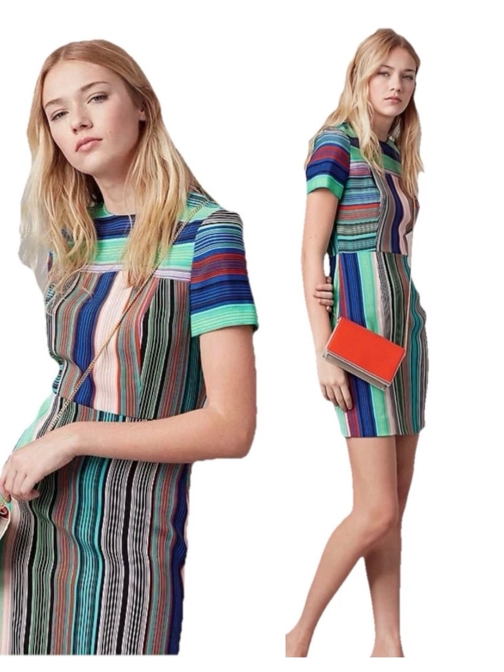 Diane Von Furstenberg Striped Multicolor Short Sleeve Shift Dress 8
